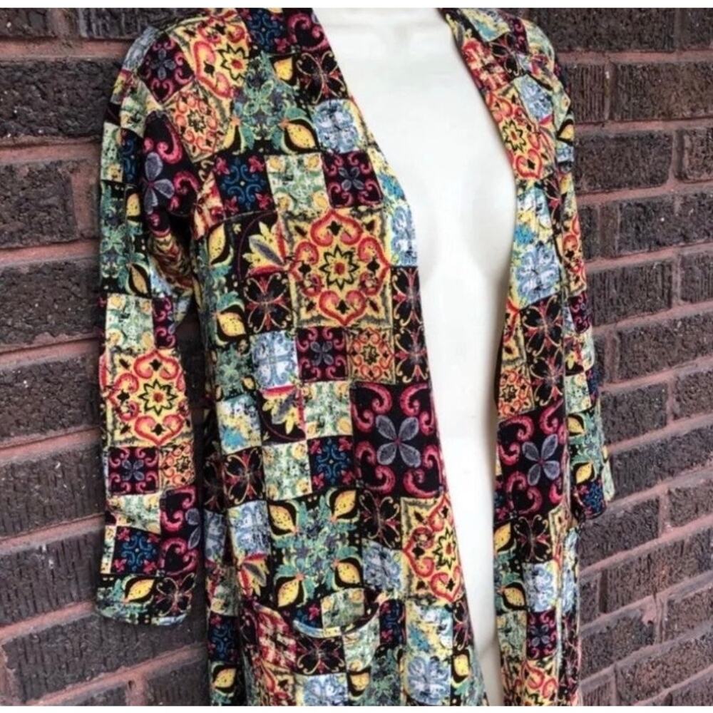 LuLaRoe Sarah Multicolor Stained Glass Moroccan Mosaic Duster Open Cardigan XS - Picture 4 of 9